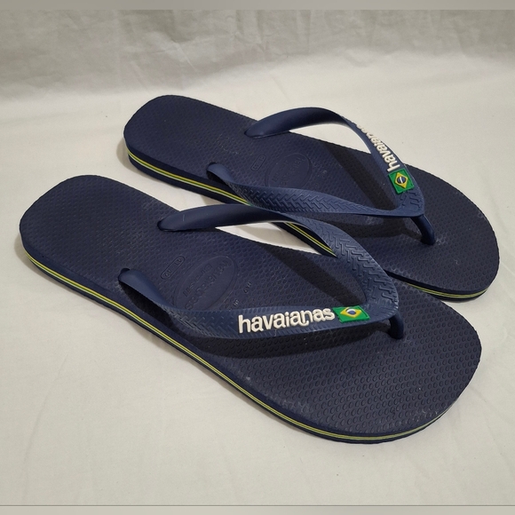 Havaianas Women's Brazil Logo Navy Flip Flops Size 9.5 To 10 41-42 - Picture 8 of 8
